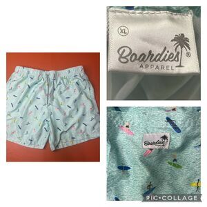 Boardies Green Surfers Print Men’s Mesh Lined Swim Trunks Size XL